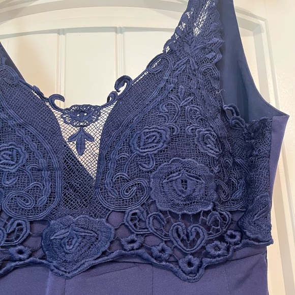 Hello Molly Lace Top Mini Romper Playsuit in Navy - Picture 2 of 6